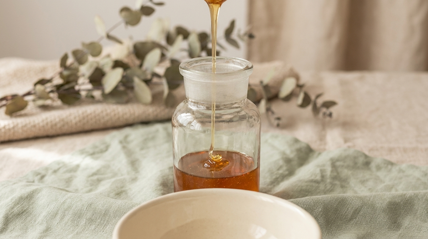 Golden liquid pouring slowly through a glass vessel, illustrating slowed digestion