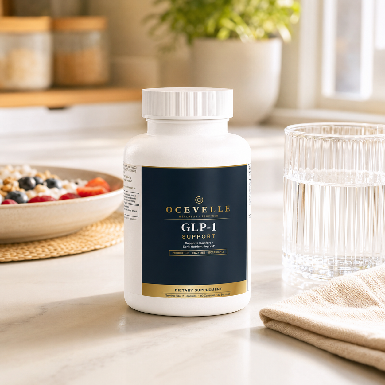 Ocevelle GLP-1 Support in a bright morning wellness routine